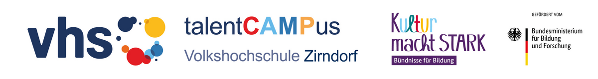 TalentCAMPus Logo vhs und Kultur macht Stark und BMBF