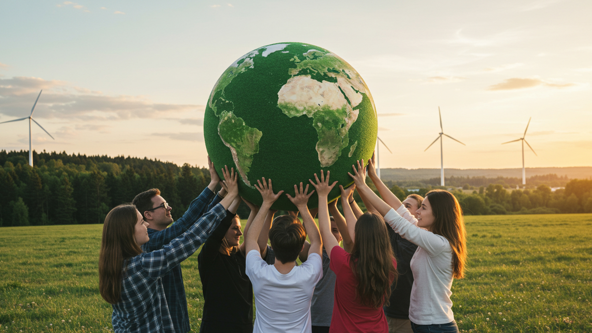 Menschen, die eine grüne Erdkugel halten